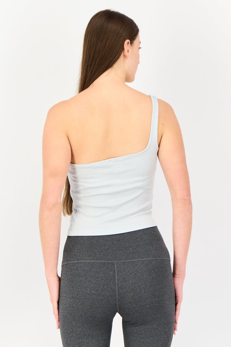 Nike بلوزة نسائية ضيقة ذات كتف واحد بأكمام خارجية، أزرق غامق - Image 4